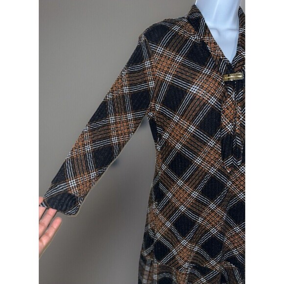 ADRIENNE Vittadini (S) Brown Plaid Dress Dark Academia Velma Knee Length NOTE - Picture 5 of 16